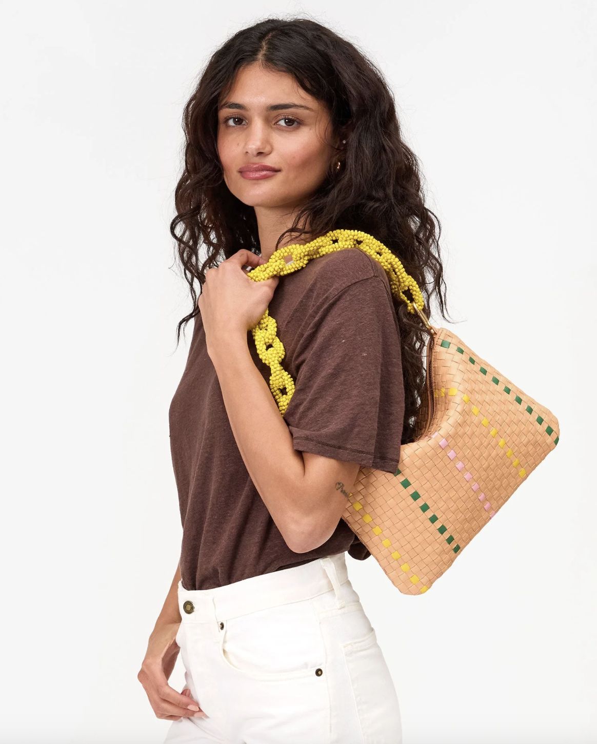 Clare V Flat Clutch in Bisque Weave