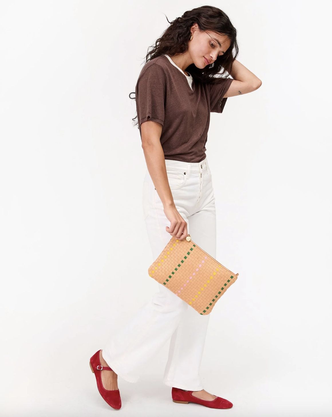Clare V Flat Clutch in Bisque Weave
