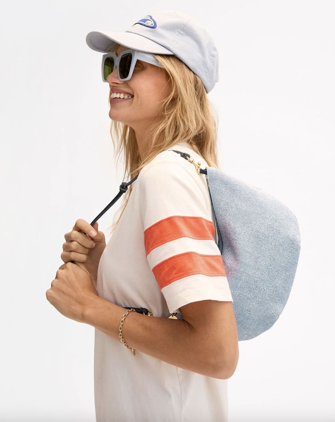 Clare V Lune Bag in Light Blue Denim Suede