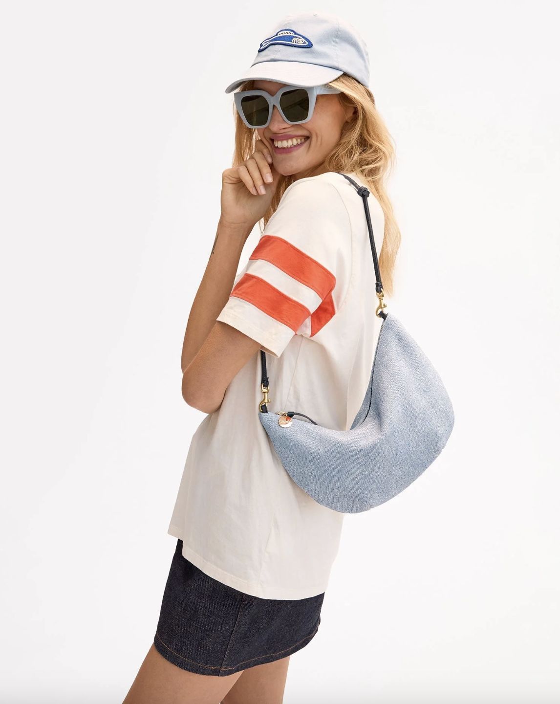 Clare V Lune Bag in Light Blue Denim Suede