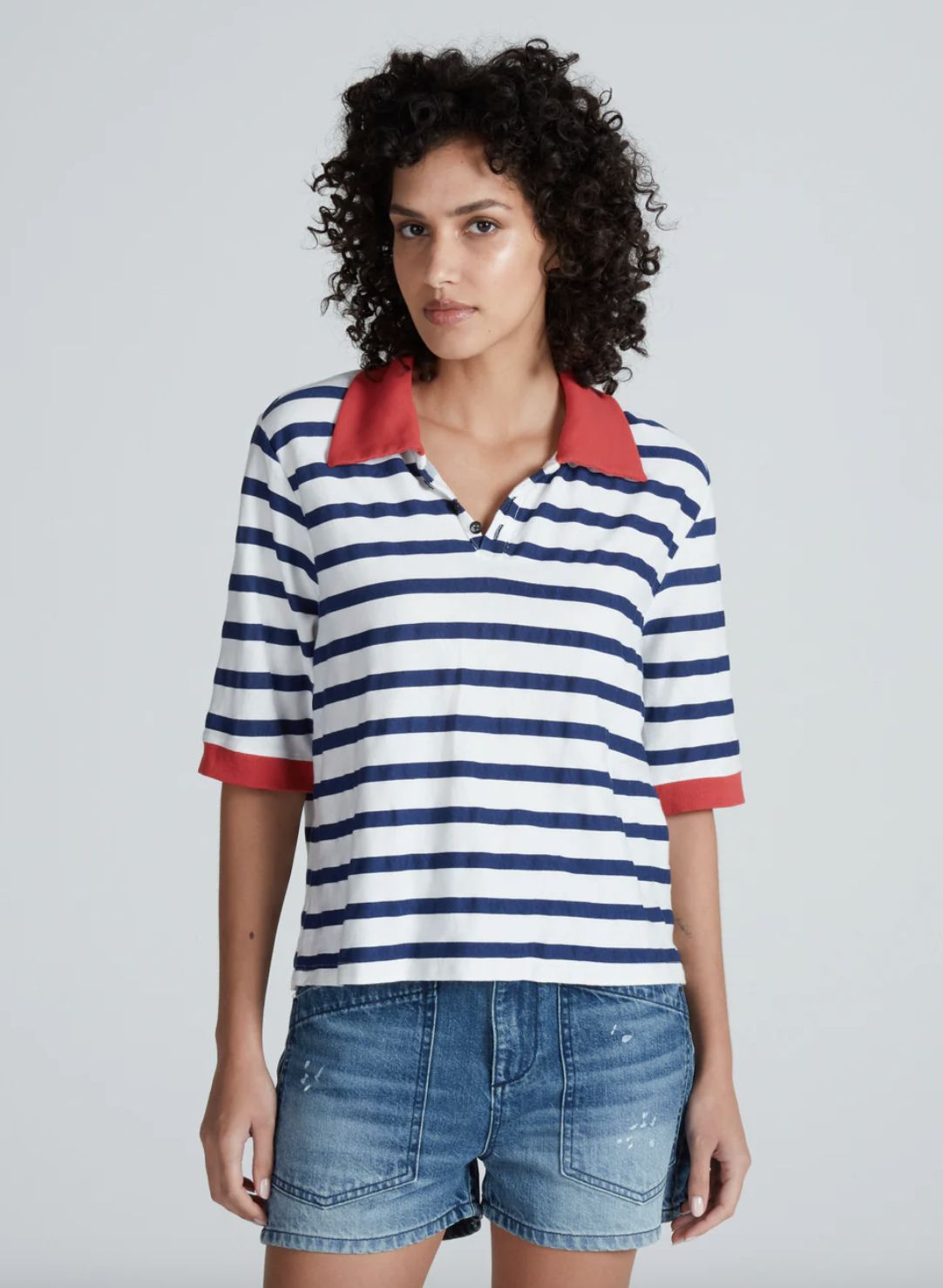 ASKK NY Cropped Striped Polo