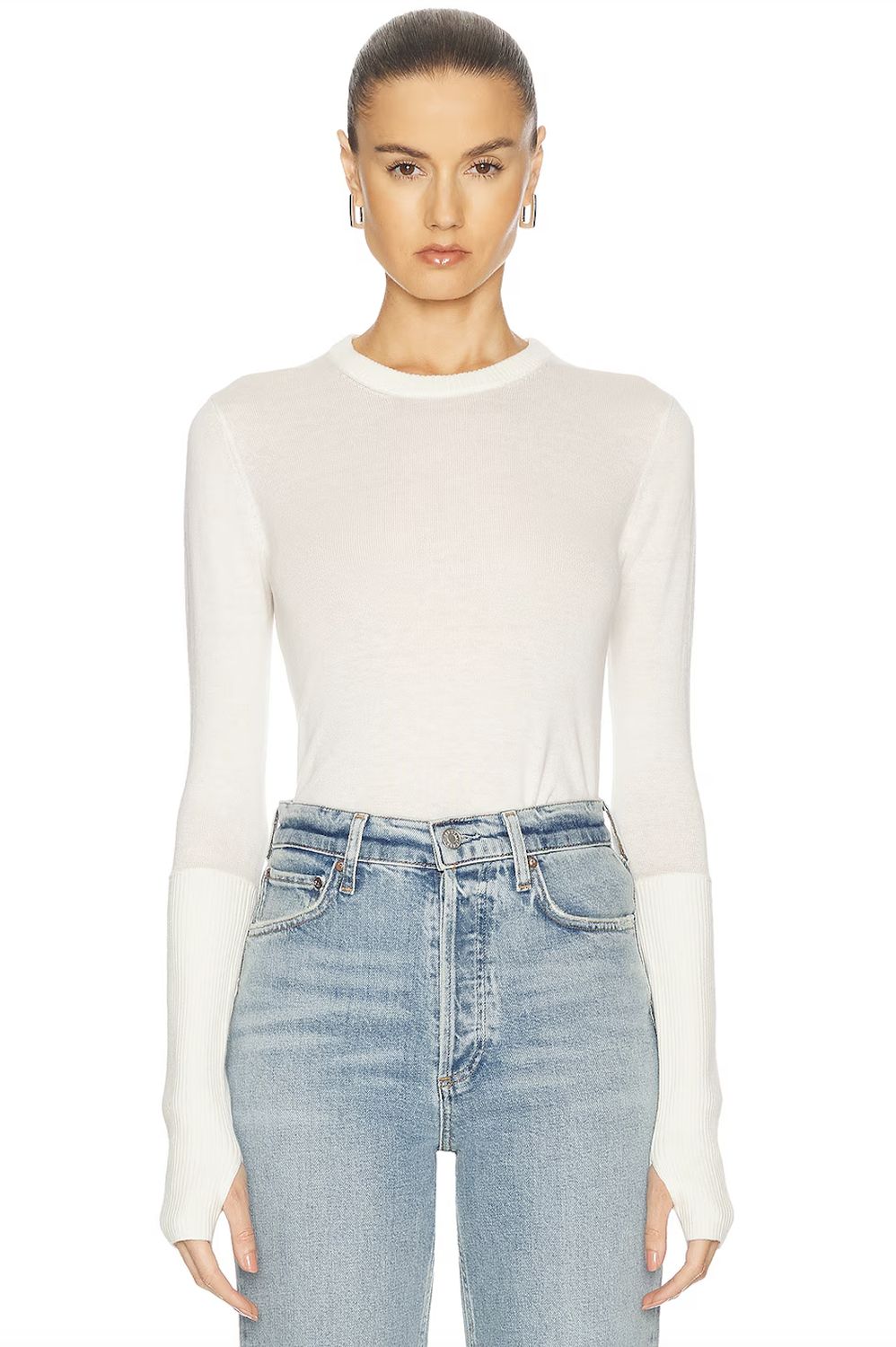 Enza Costa Cashmere Crew Neck in White