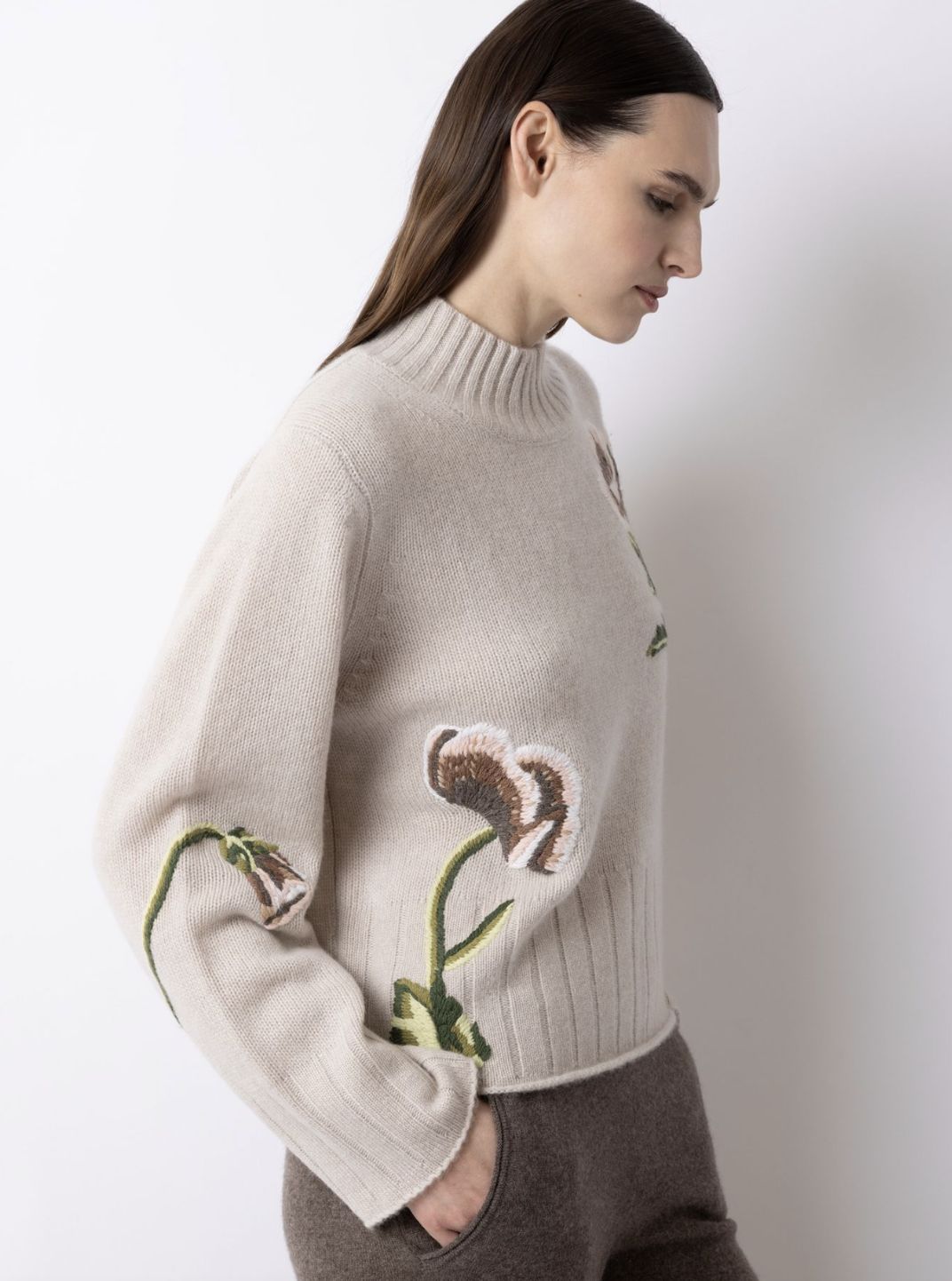 FTC Cashmere Mock Neck Flower Print Sweater