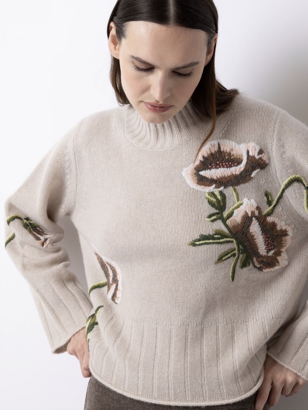 FTC Cashmere Mock Neck Flower Print Sweater