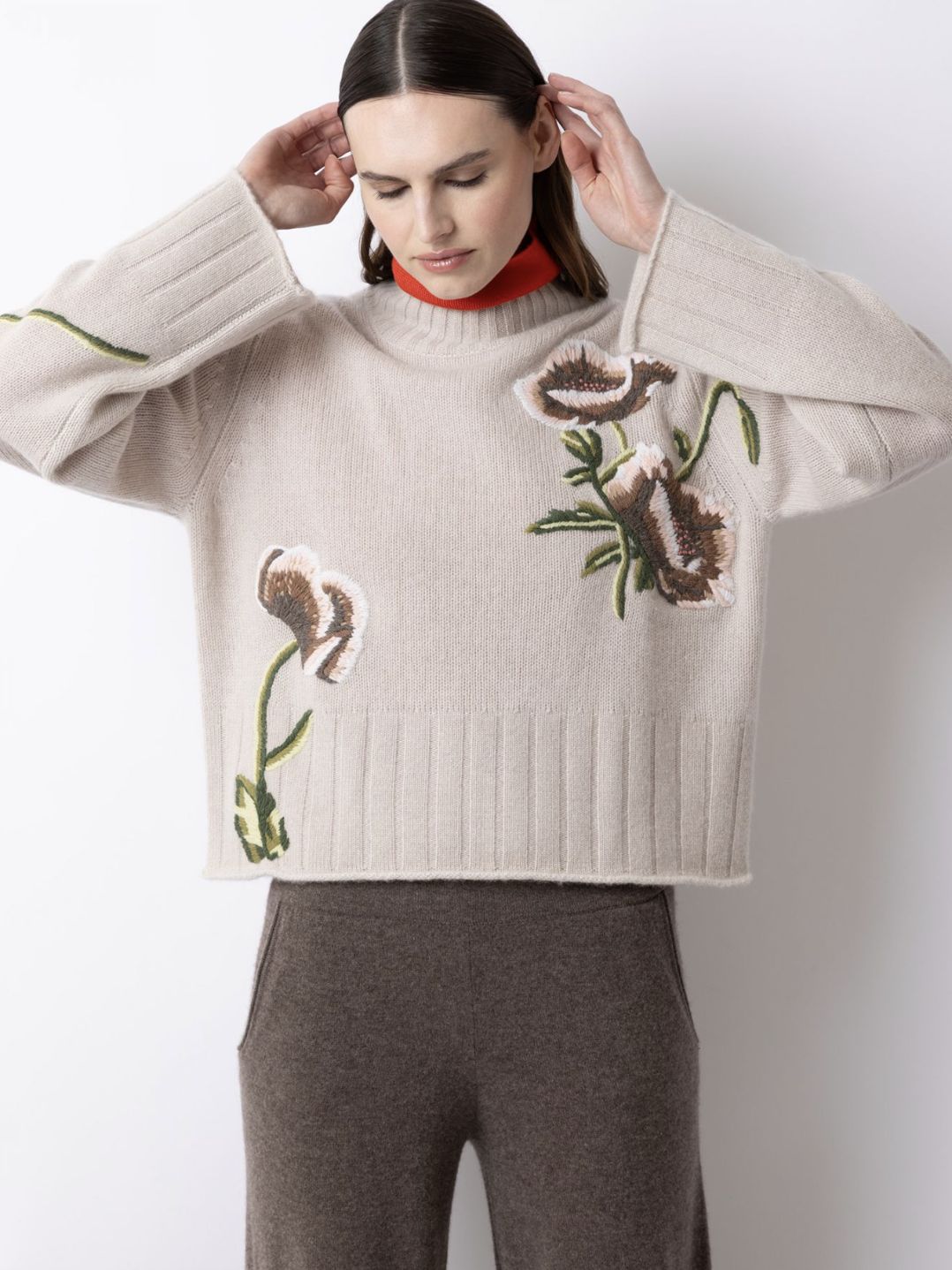 FTC Cashmere Mock Neck Flower Print Sweater