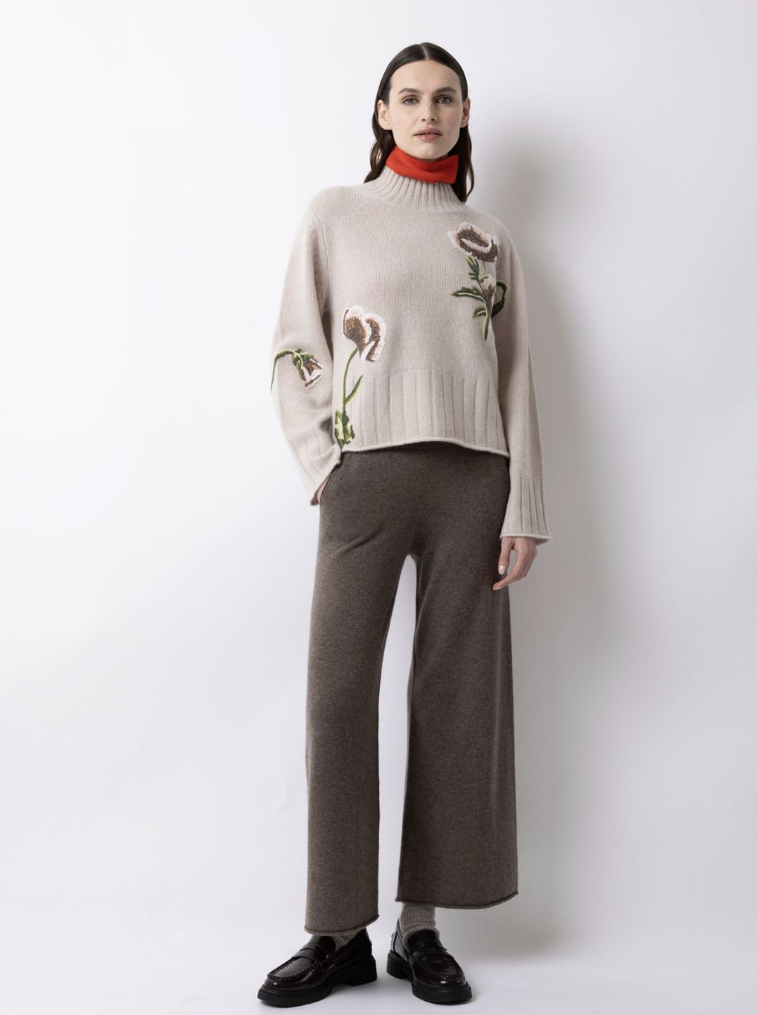FTC Cashmere Mock Neck Flower Print Sweater