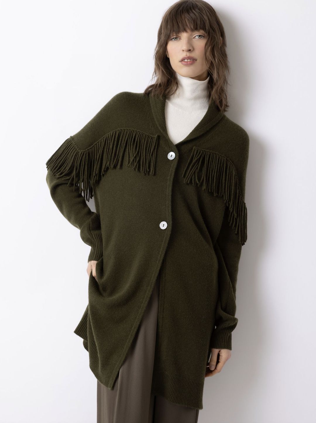 FTC Cashmere Long Fringe Cardigan