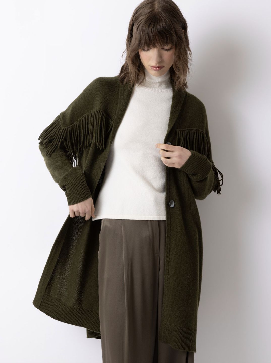 FTC Cashmere Long Fringe Cardigan
