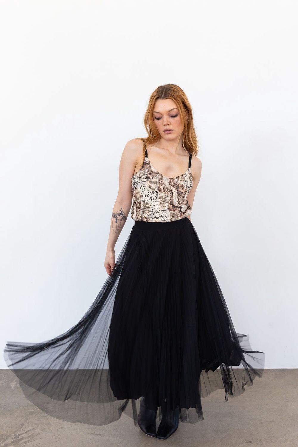 Loyd Ford Dobby Tulle Skirt in Black