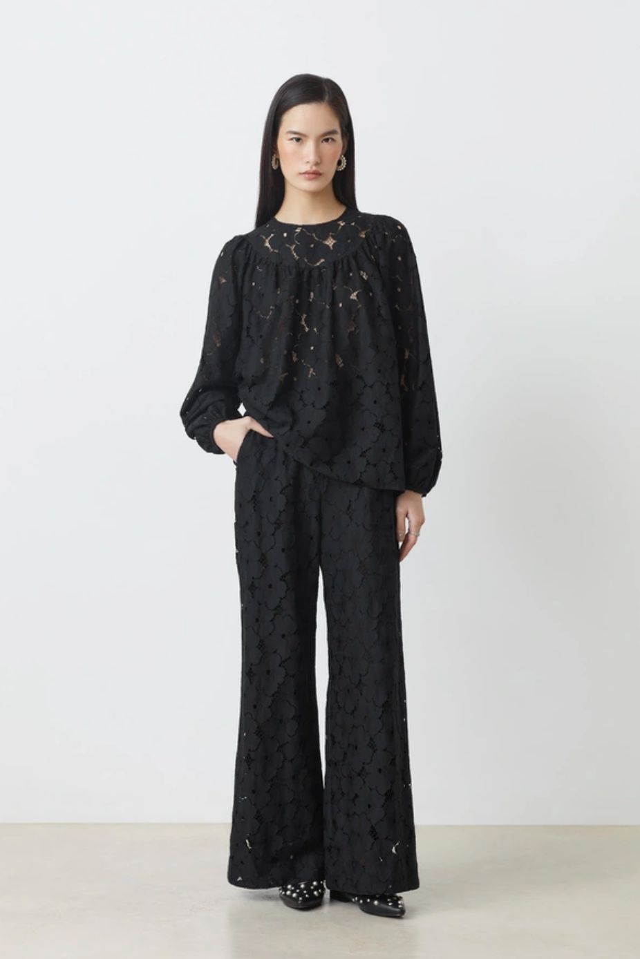 Suncoo Joyce Wide Leg Lace Pants