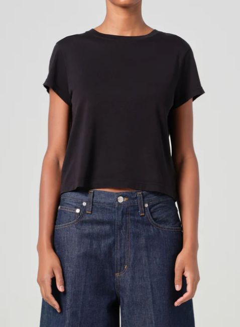 AGolde Adine Shrunken Tee, Color: Black, Size: XS