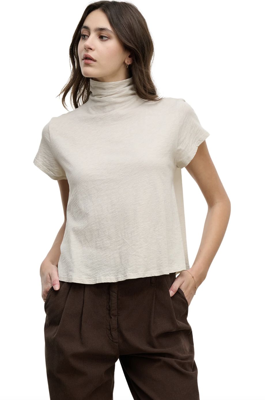 Velvet Savi Mock Neck Tee, Color: Cookie, Size: XS
