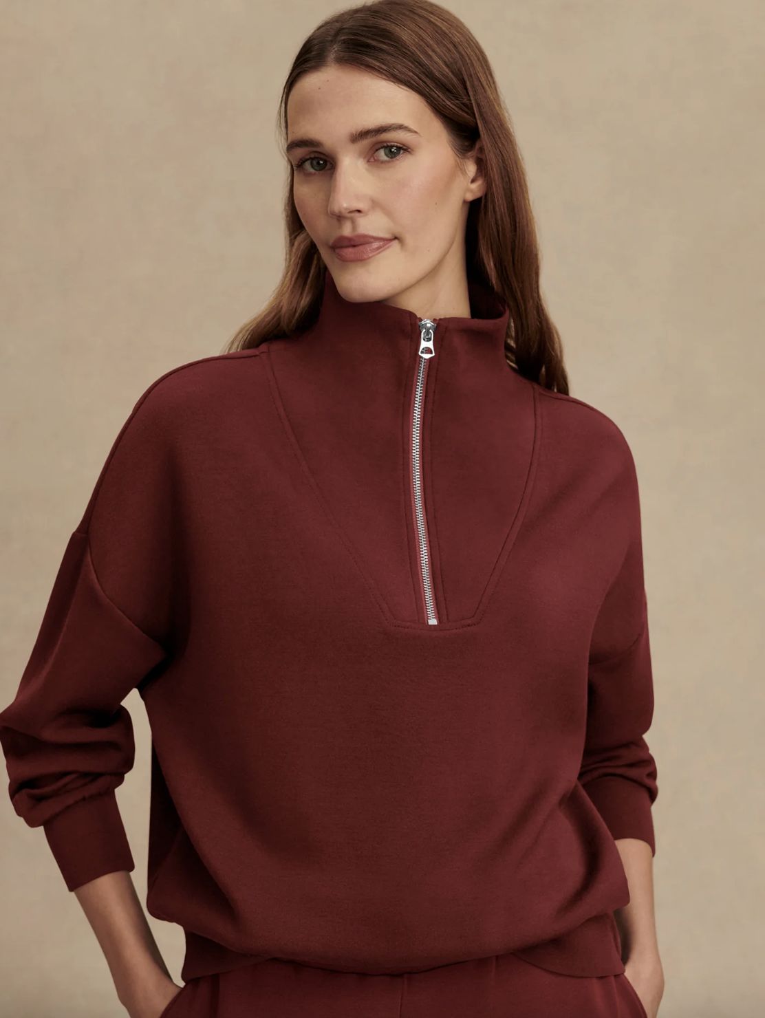 Varley Hawley Half-Zip Sweatshirt in New Maroon