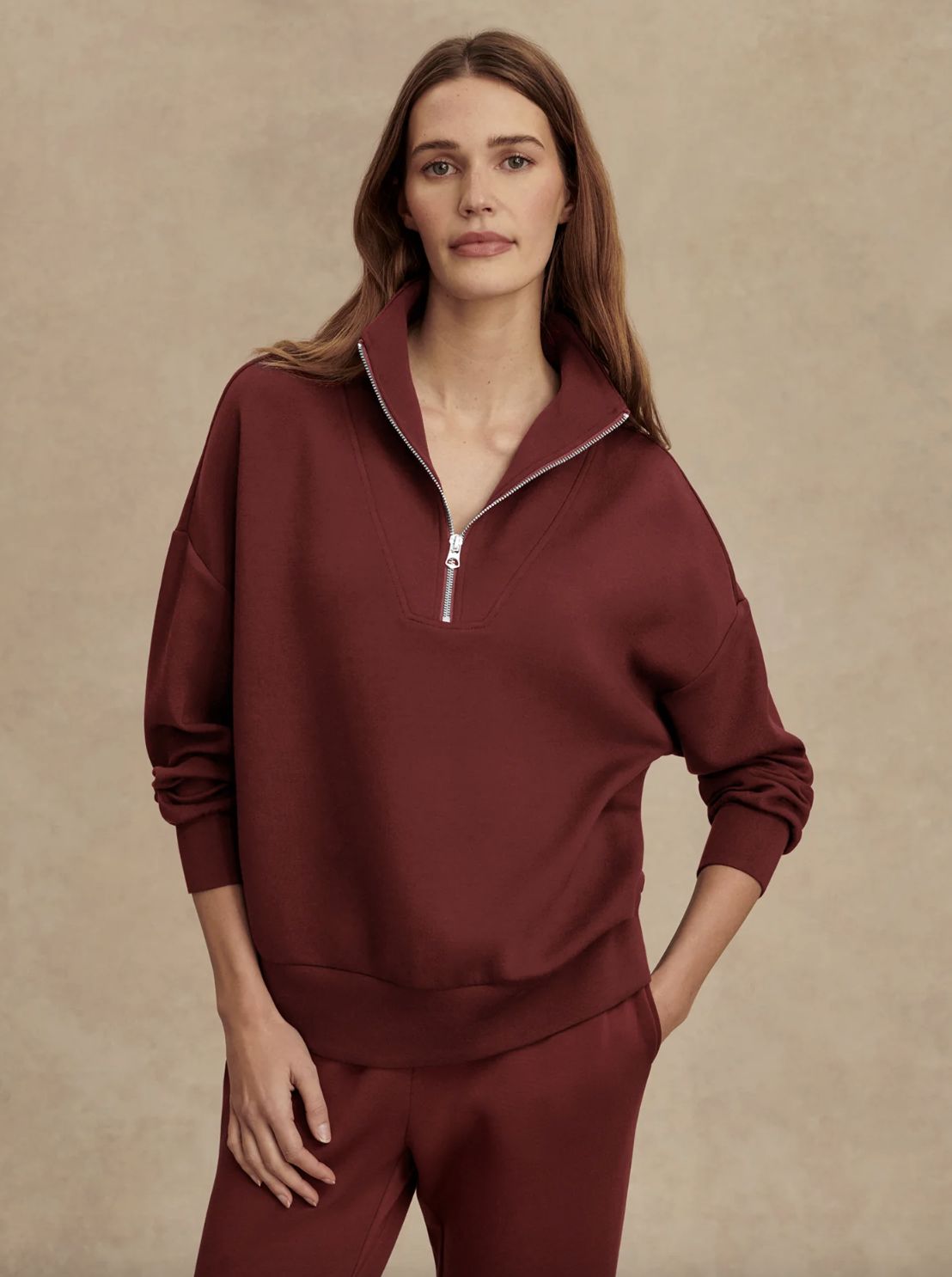 Varley Hawley Half-Zip Sweatshirt in New Maroon