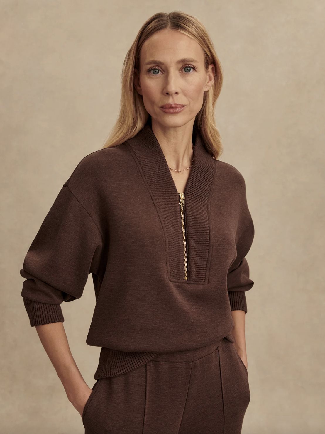 Varley Sally Half-Zip Sweatshirt in Coffee Bean Marl