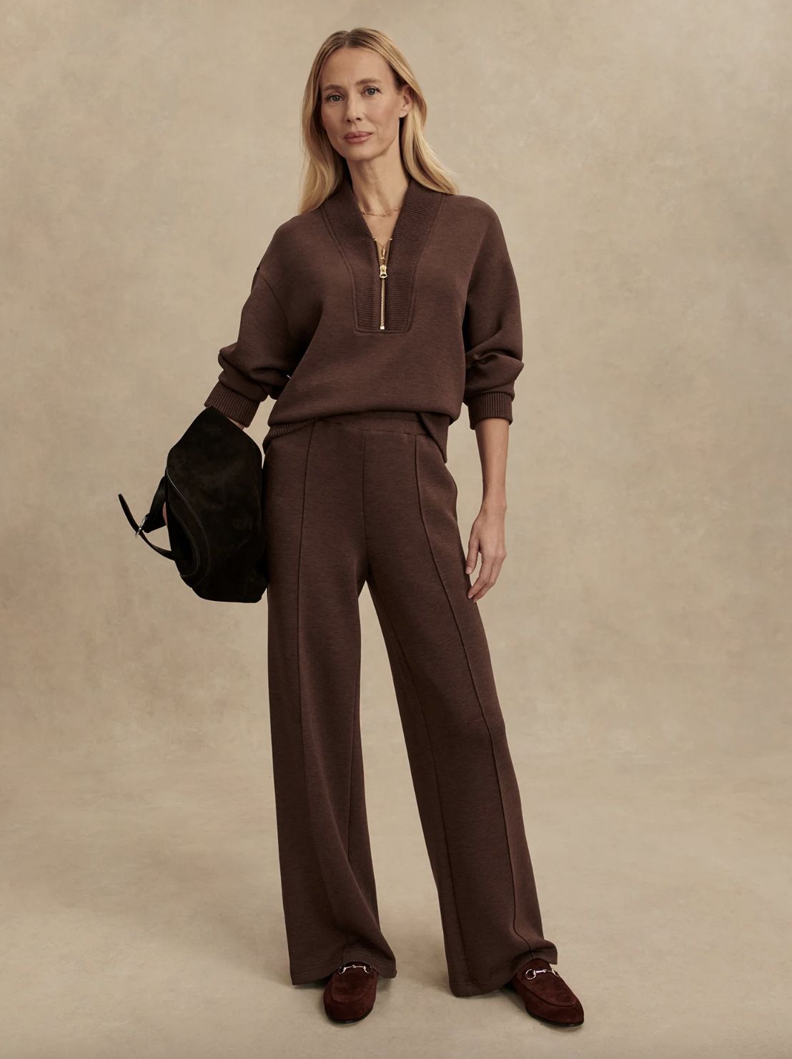 Varley Sally Half-Zip Sweatshirt in Coffee Bean Marl