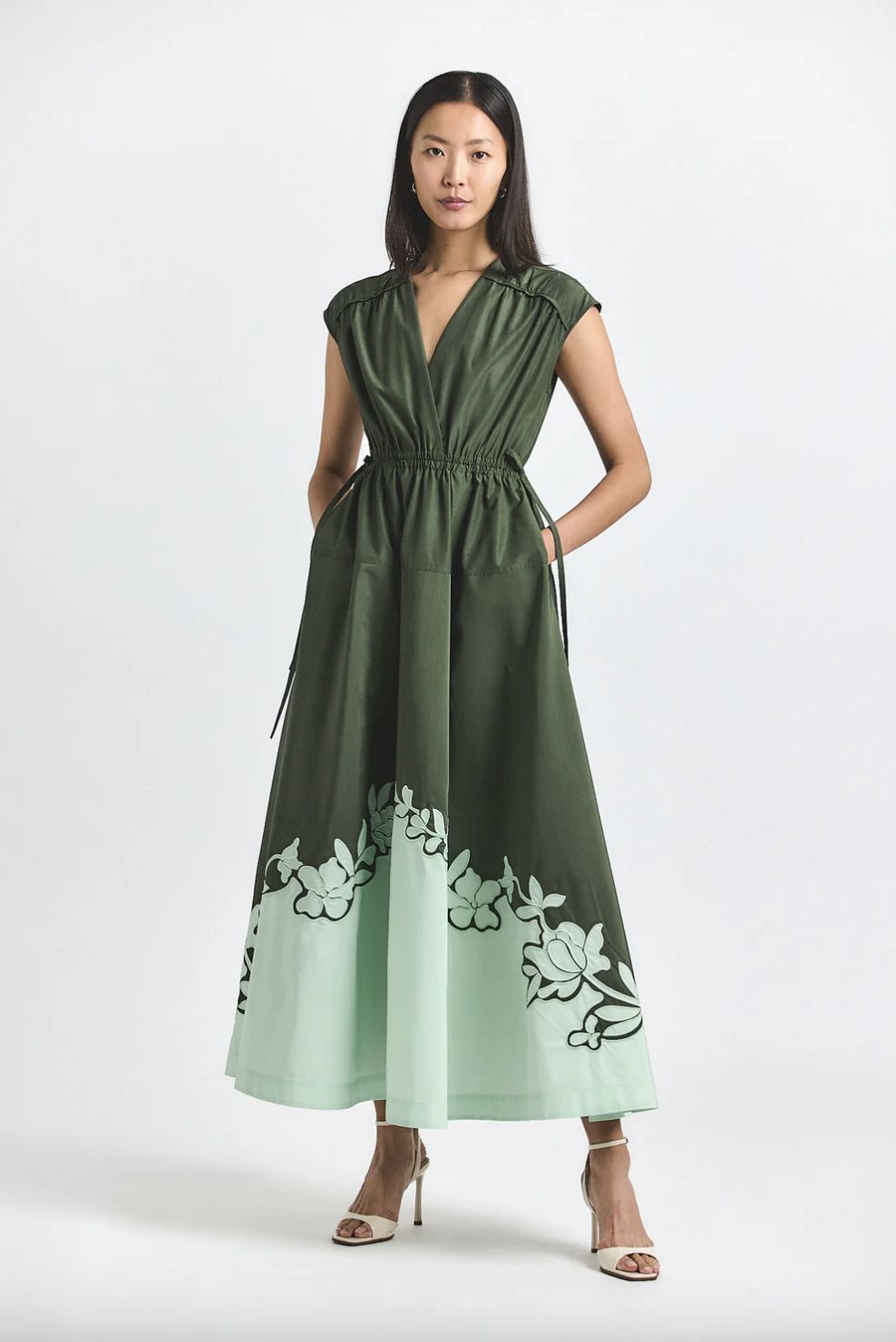 Derek Lam Nara Poplin Applique Dress