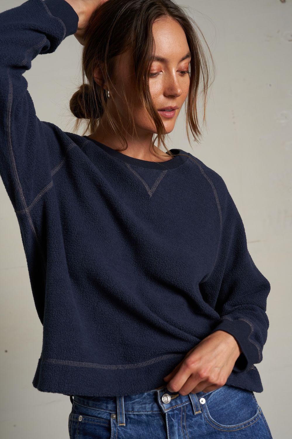 Perfect White Tee Eden Sweatshirt, Color: Navy, Size: XS