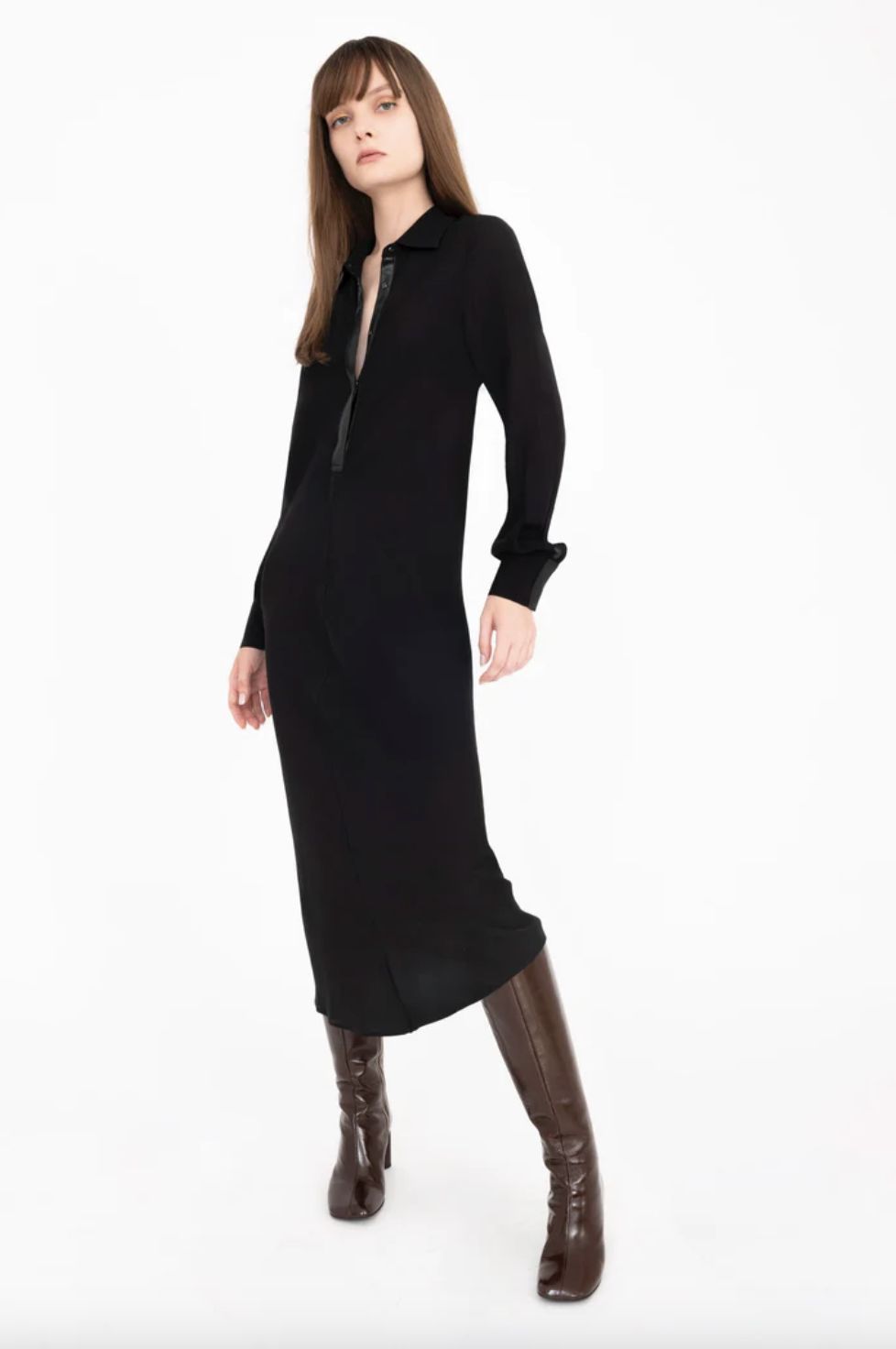 Elaine Kim Chantal Silk Georgette Bias Shirt Dress