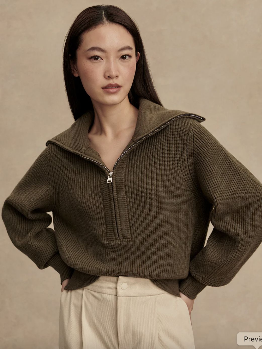 Varley Maura Half-Zip Rib Sweater