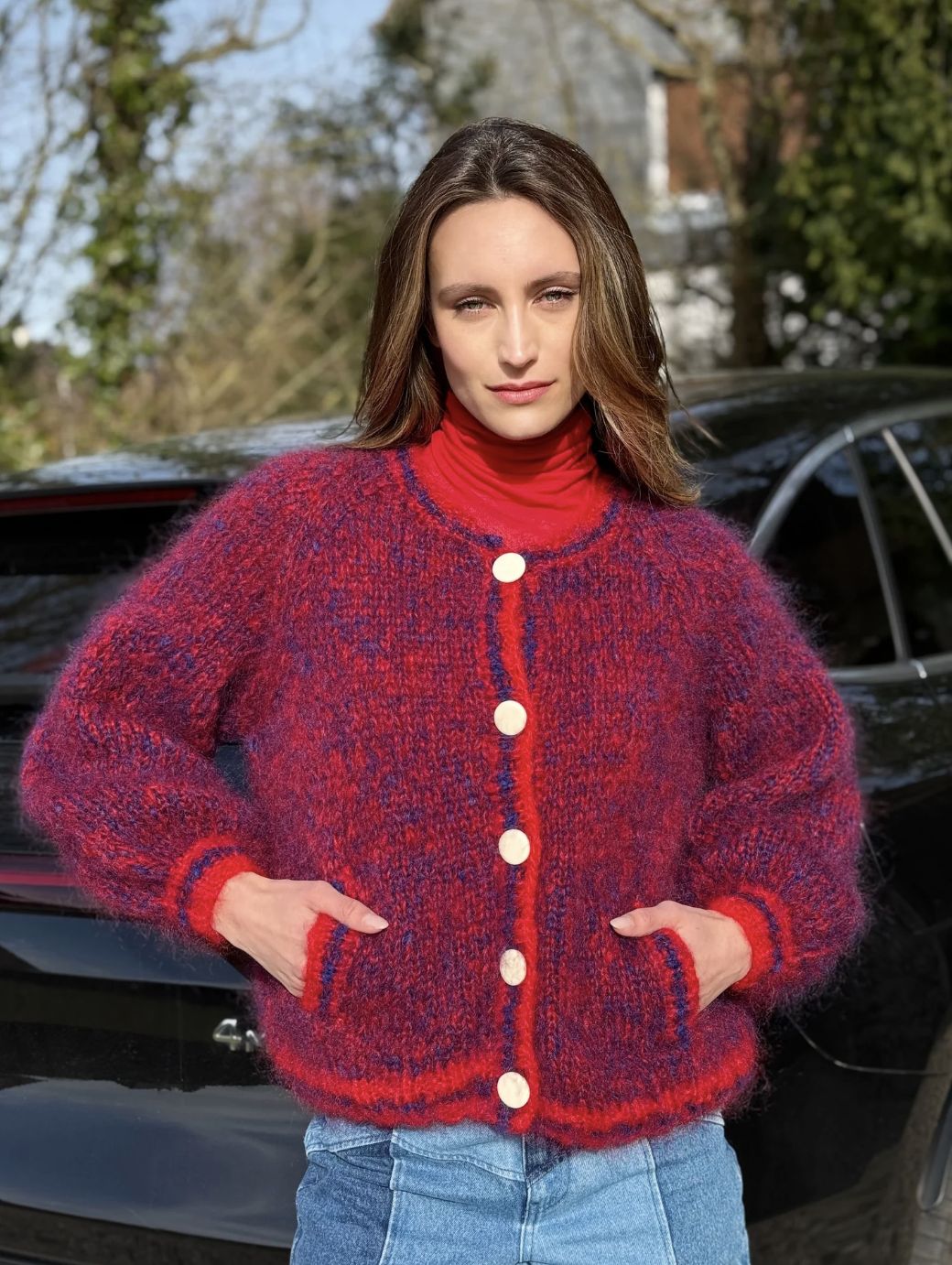 Rose Carmine Bomber Sweater