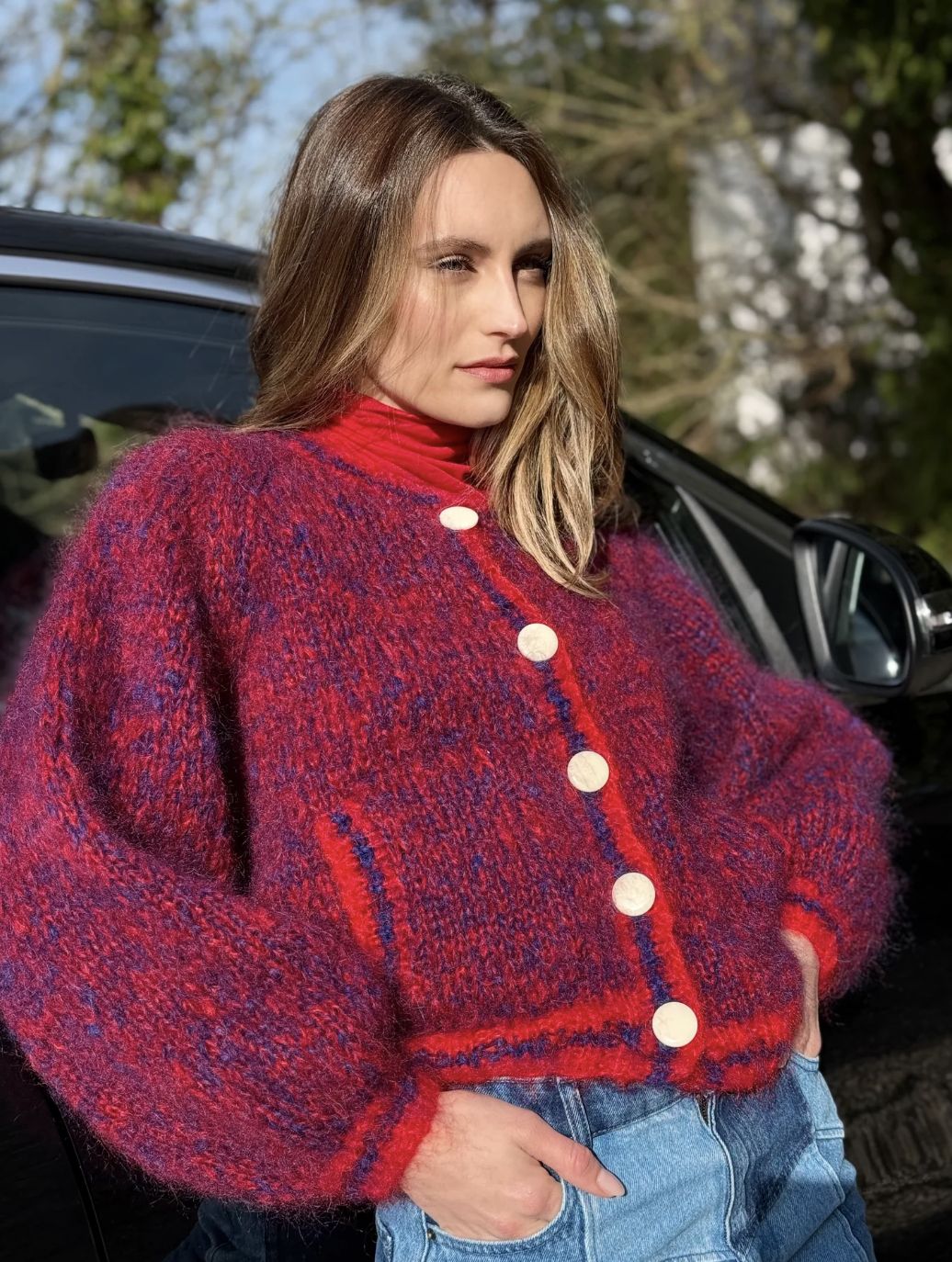 Rose Carmine Bomber Sweater
