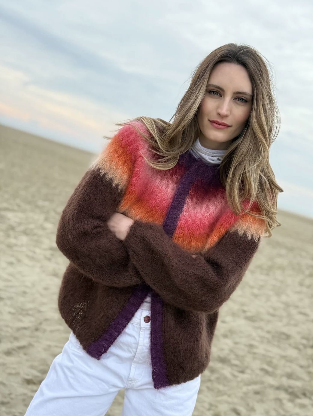 Rose Carmine Rainbow Sweater Jacket