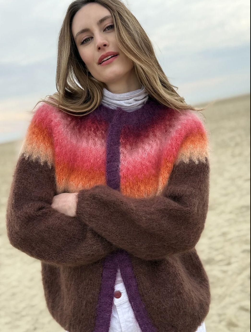 Rose Carmine Rainbow Sweater Jacket