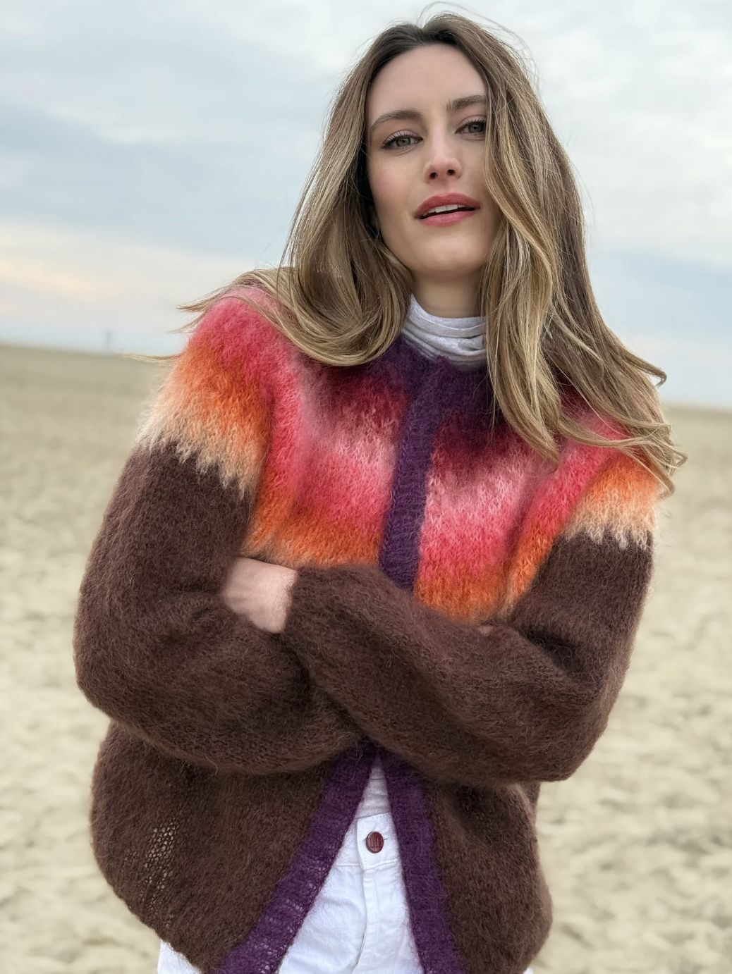 Rose Carmine Rainbow Sweater Jacket