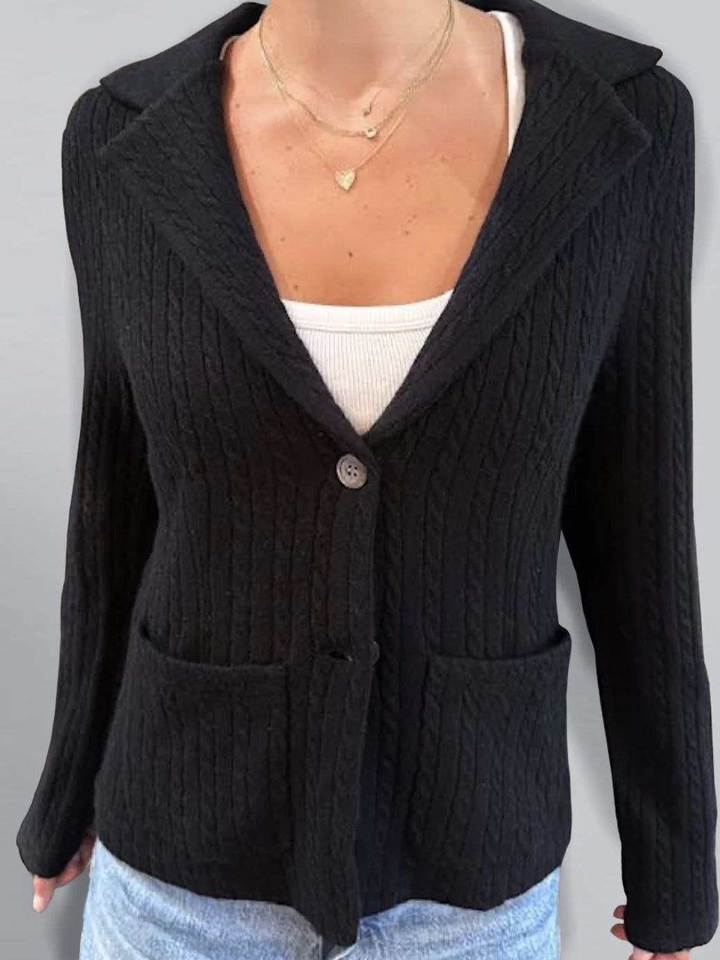 Archer Cashmere Casey Cable Blazer, Color: Black, Size: XS