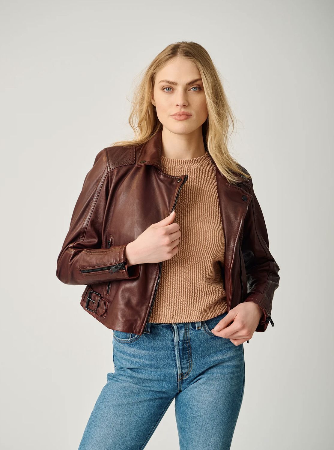 Mauritius Bita Cropped Leather Jacket, Color: Dark Cherry, Size: S