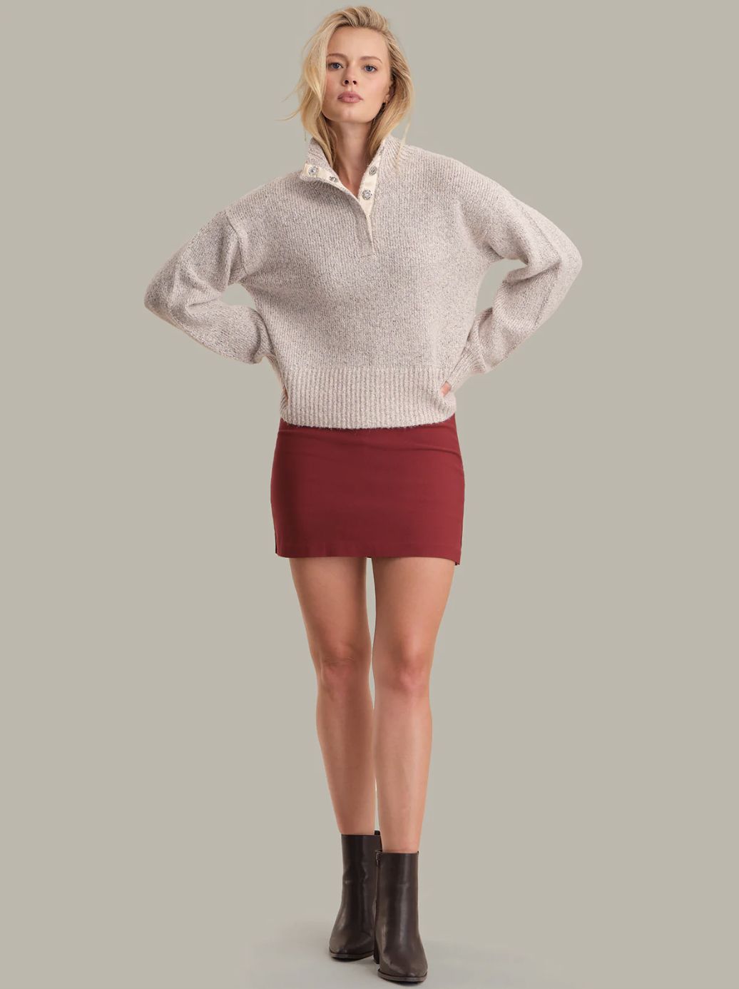 525 America Boxy Snap Front Henley Sweater