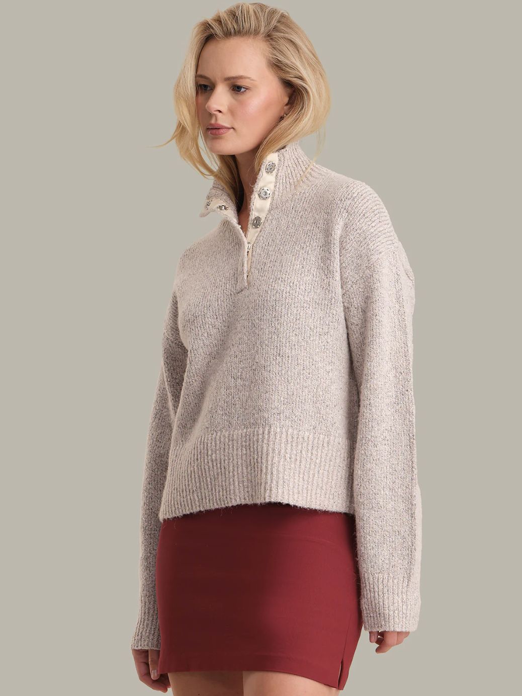 525 America Boxy Snap Front Henley Sweater