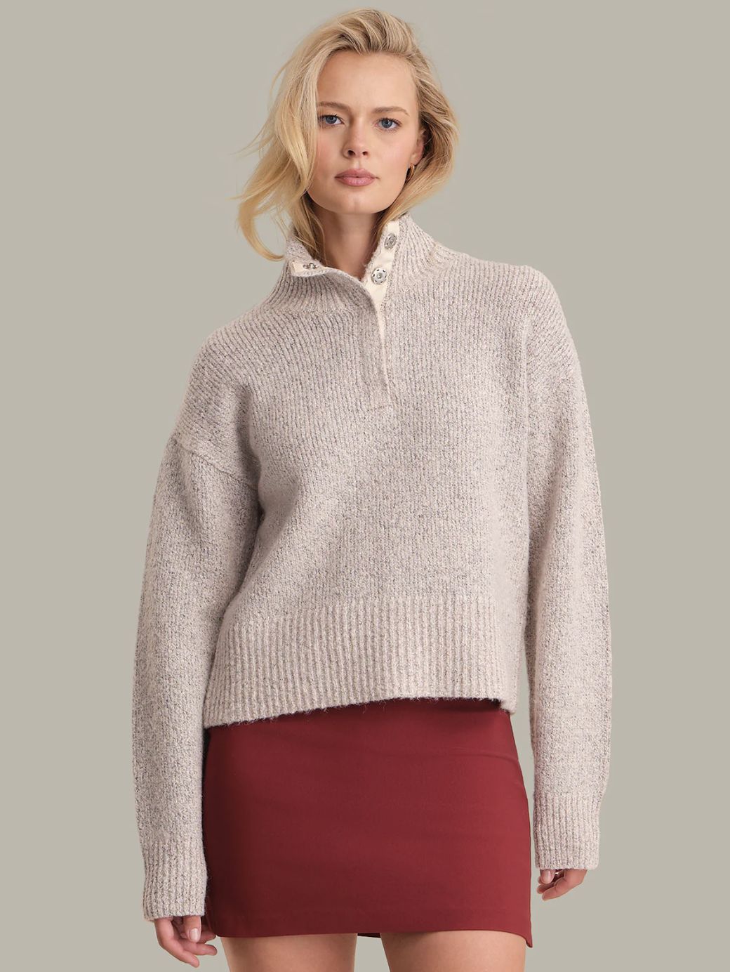 525 America Boxy Snap Front Henley Sweater