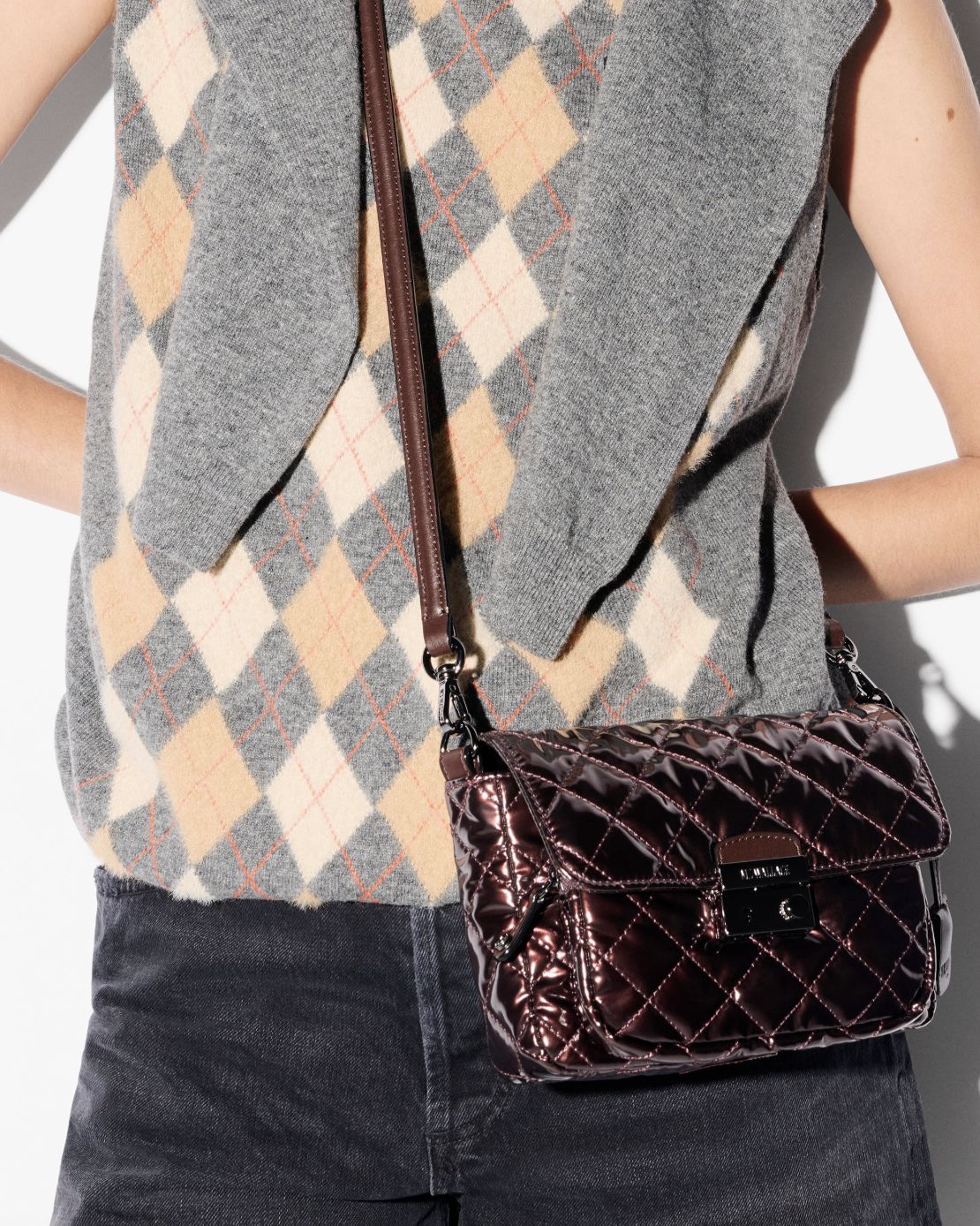 MZ Wallace Small Crosby Lock Crossbody in Bordeaux Lacquer