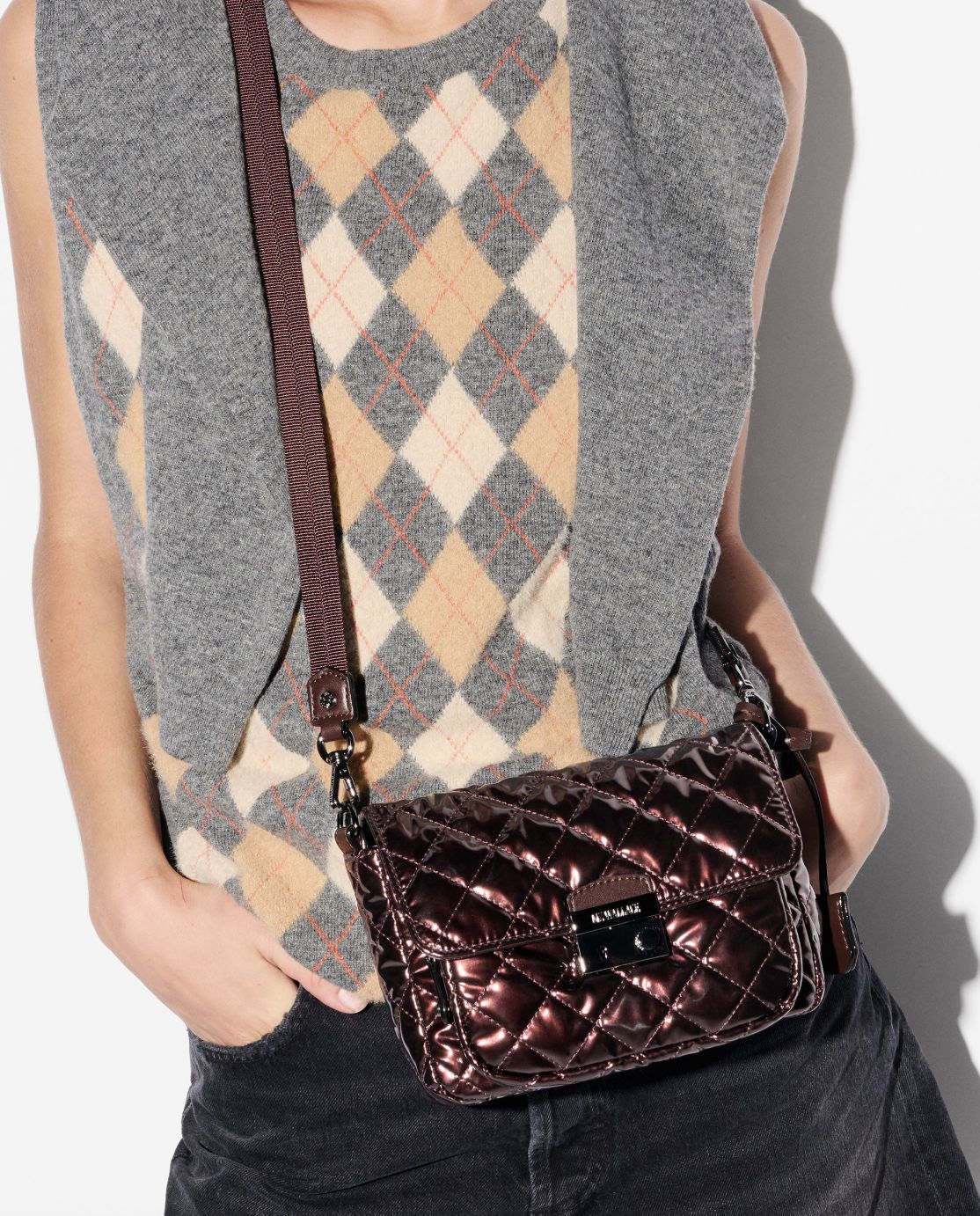 MZ Wallace Small Crosby Lock Crossbody in Bordeaux Lacquer