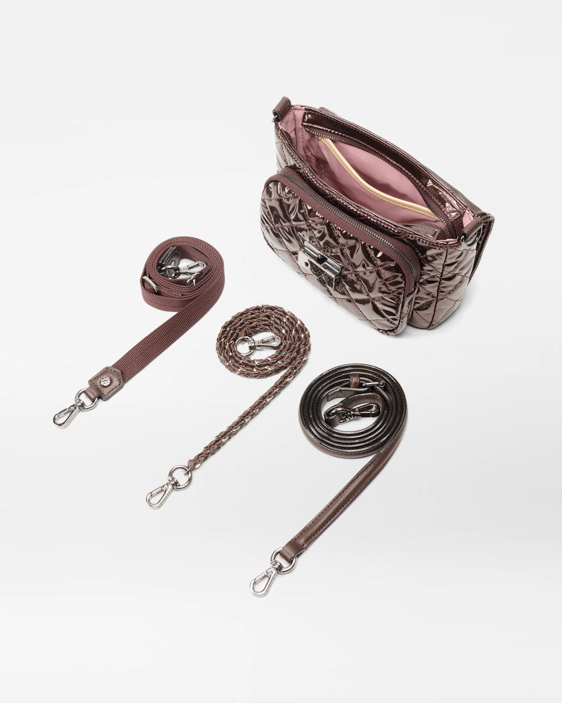 MZ Wallace Small Crosby Lock Crossbody in Bordeaux Lacquer
