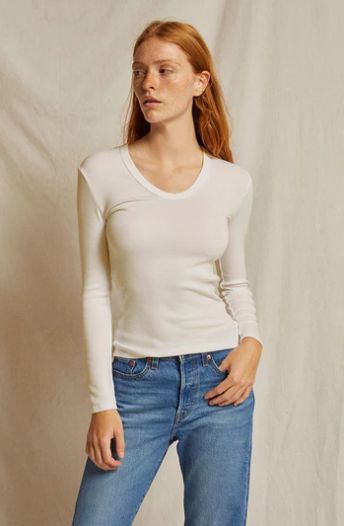 Perfect White Tee Robyn Long Sleeve Tee, Color: Sugar, Size: XS