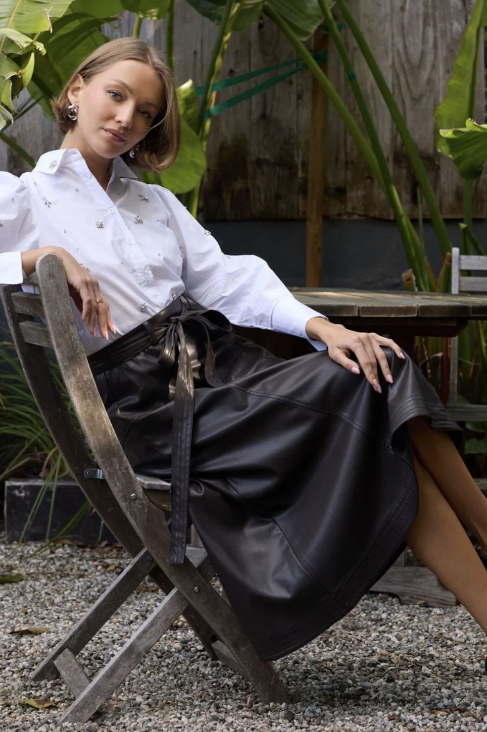 Stellah Vegan Leather Belted Midi Skirt