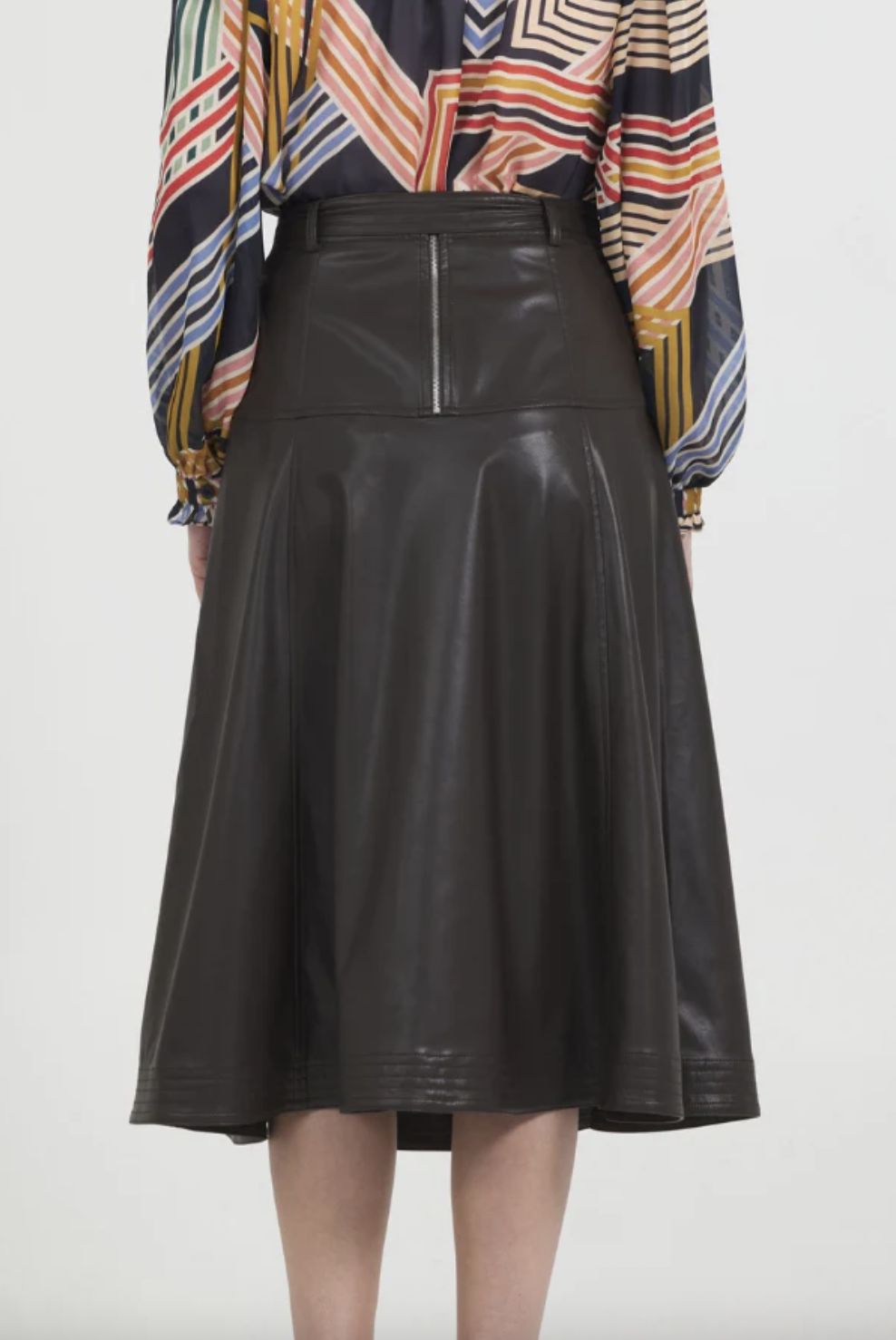 Stellah Vegan Leather Belted Midi Skirt