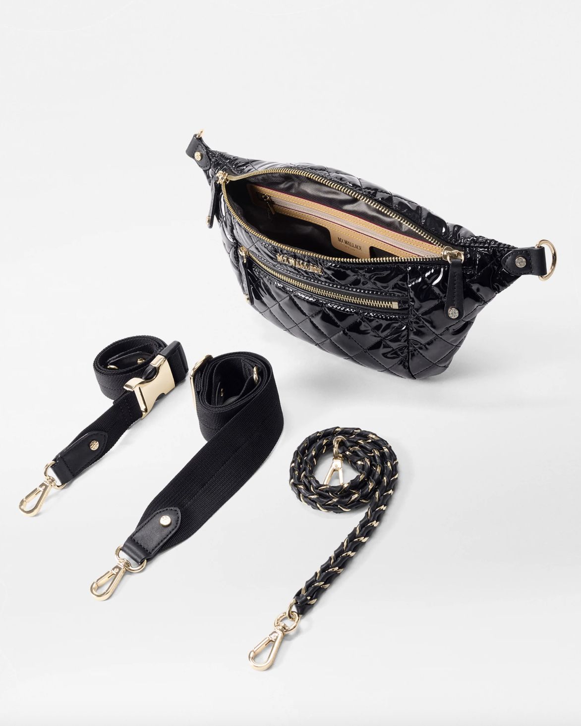 MZ Wallace Small Crosby Crossbody Sling in Black Lacquer