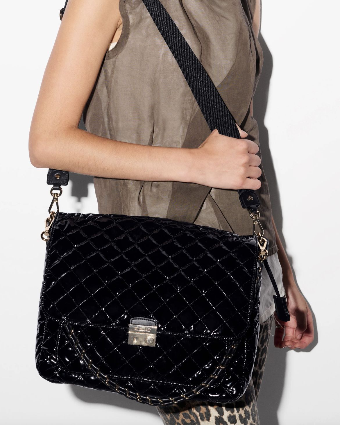 MZ Wallace Large Crosby Lock Crossbody in Black Lacquer