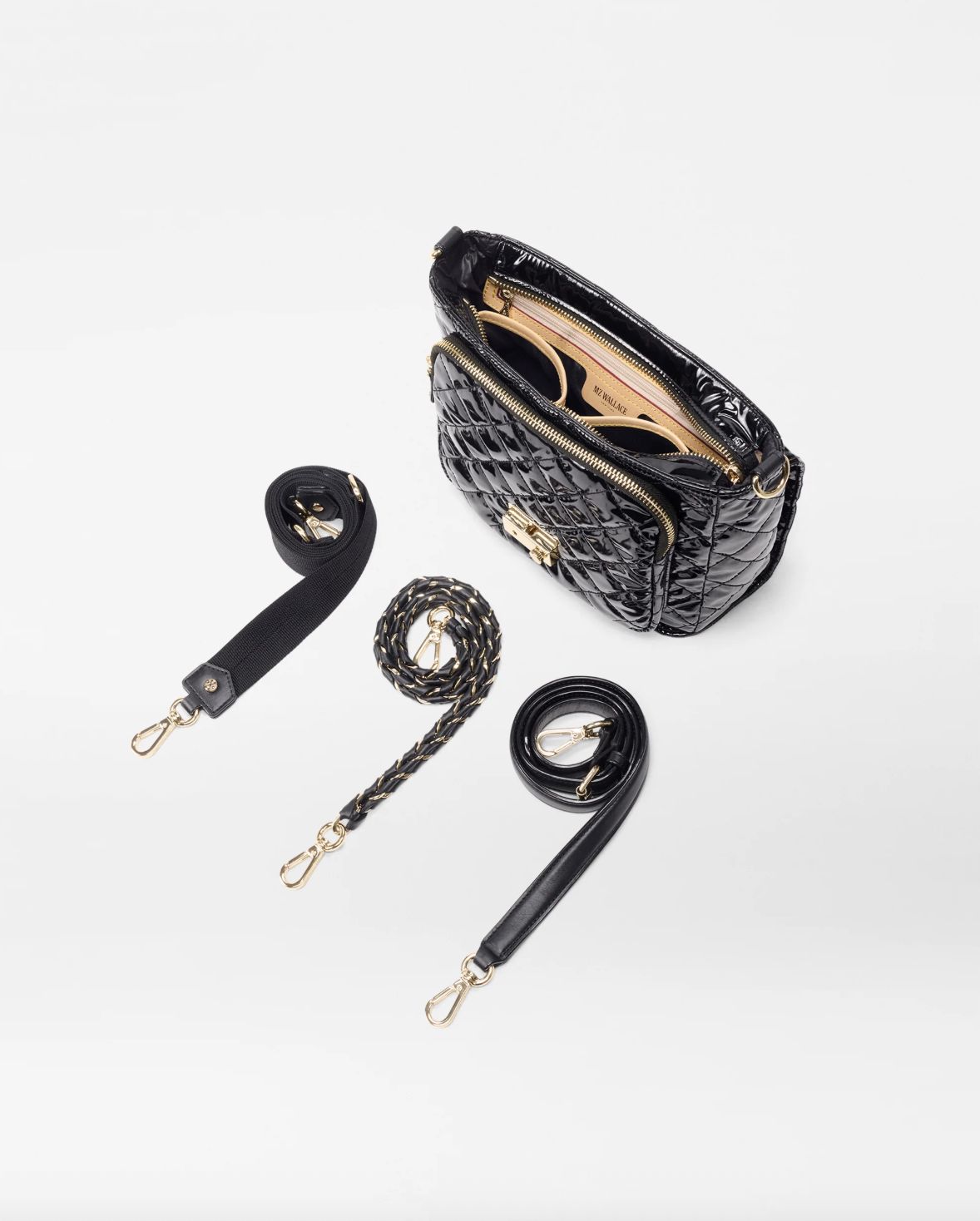 MZ Wallace Medium Crosby Lock Crossbody in Black Lacquer