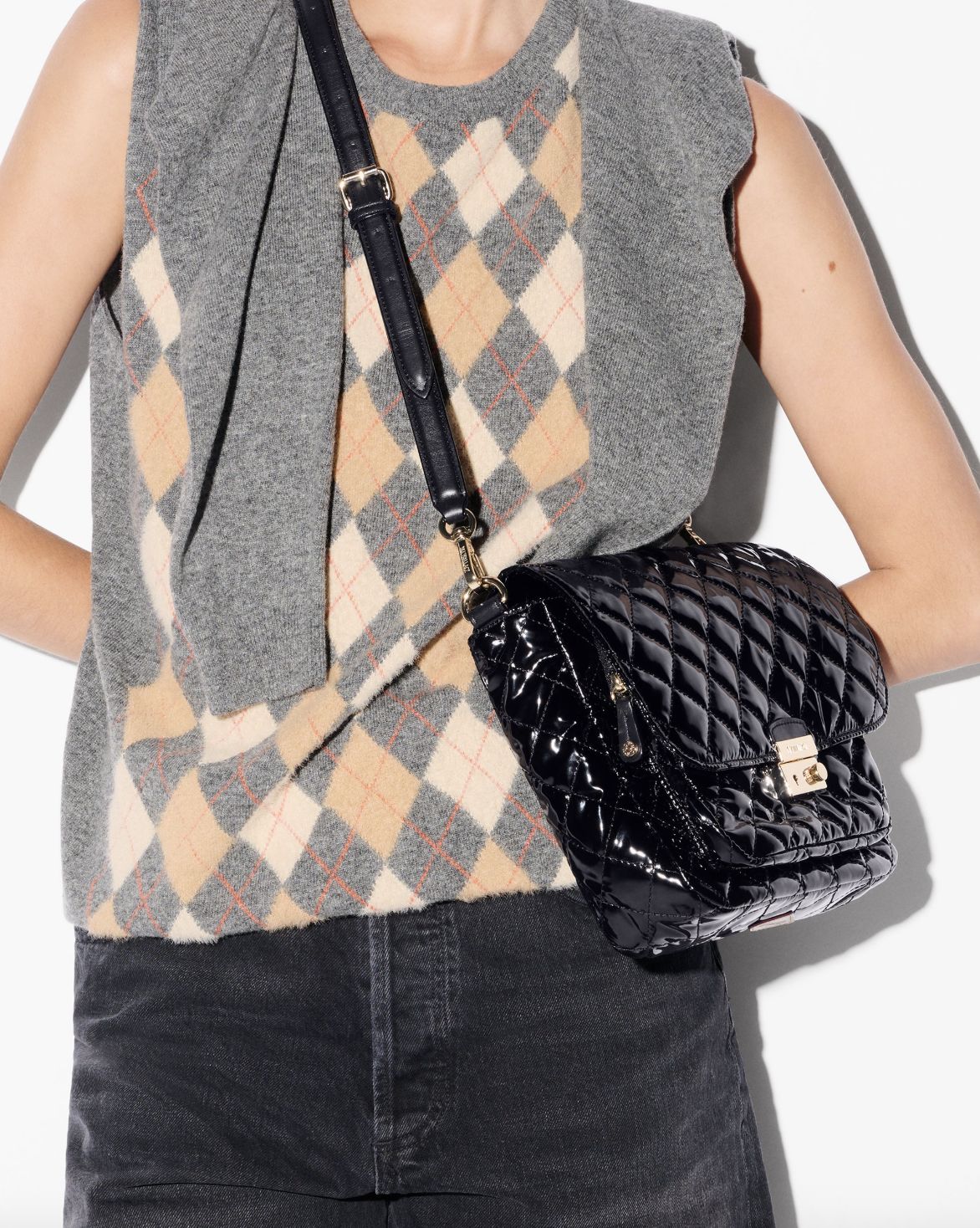 MZ Wallace Medium Crosby Lock Crossbody in Black Lacquer