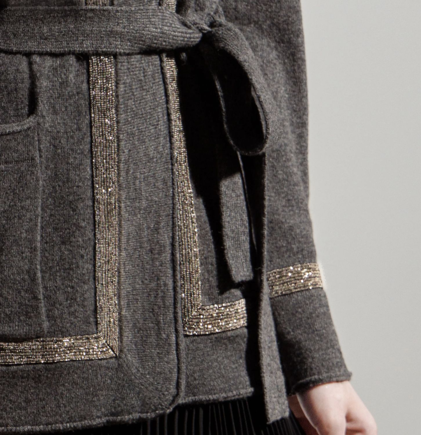 SOH Short Belted Cardigan with Metal Mesh Accents