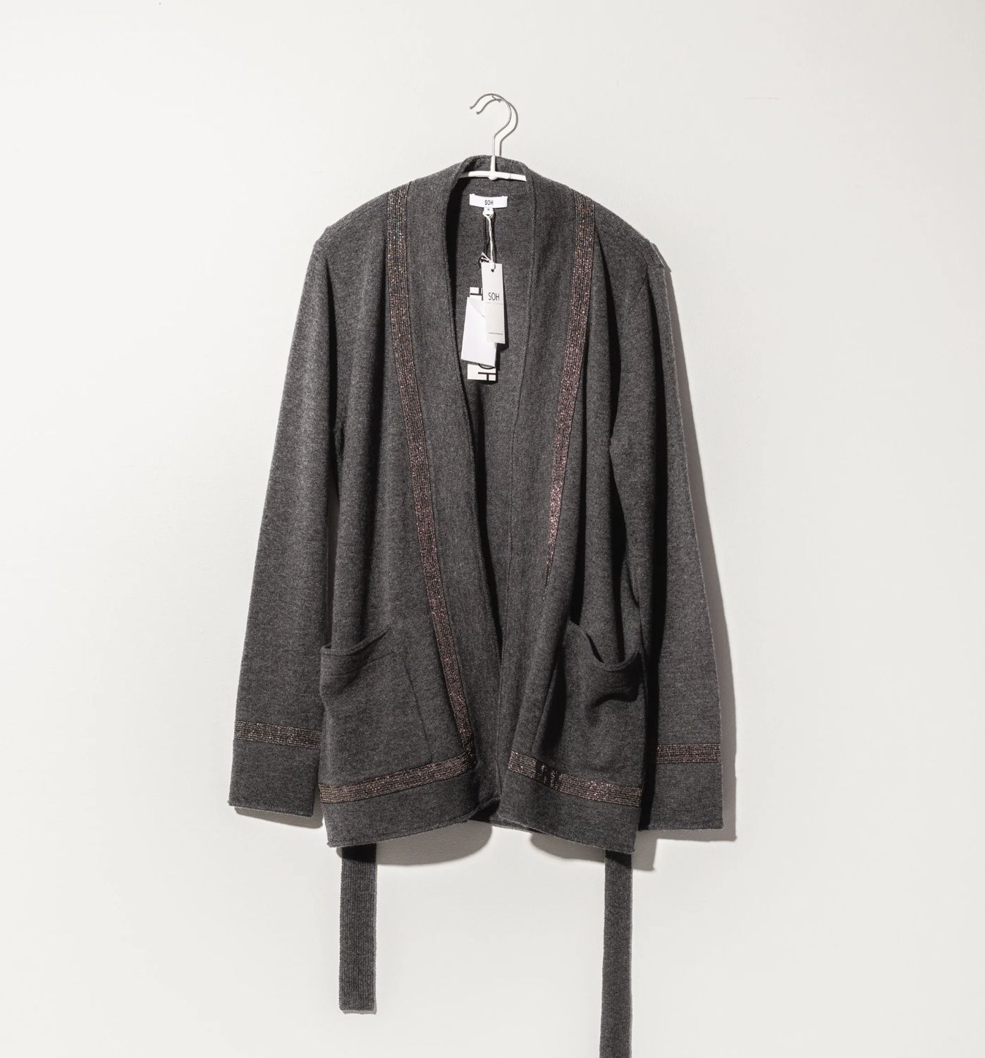 SOH Short Belted Cardigan with Metal Mesh Accents