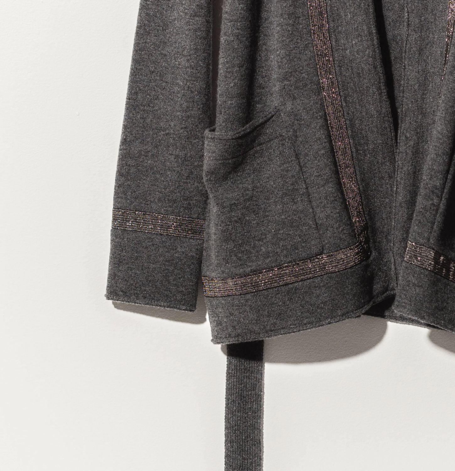 SOH Short Belted Cardigan with Metal Mesh Accents