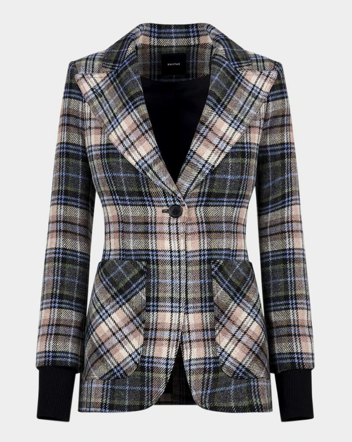 Smythe Birkin Rib-Cuffed Blazer in Plaid