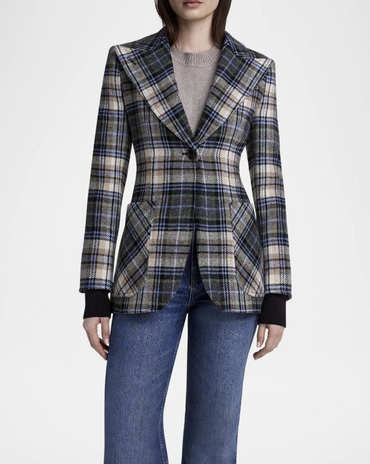 Smythe Birkin Rib-Cuffed Blazer in Plaid