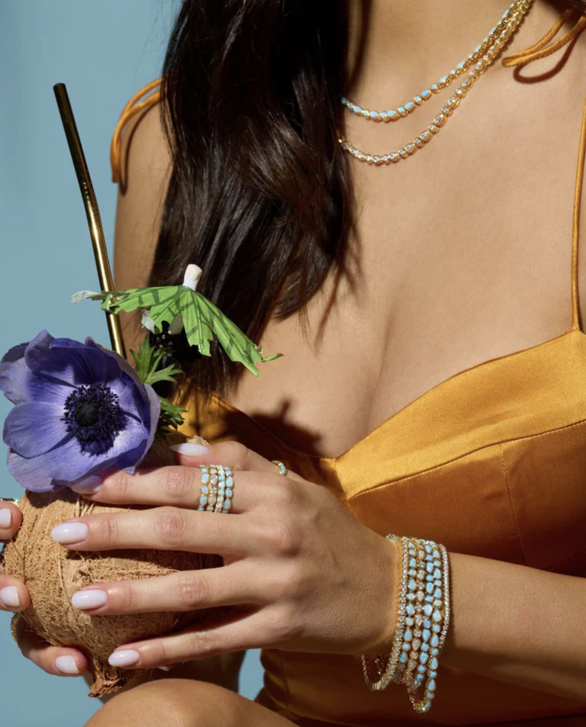 Melinda Maria Isla Blue Opal Tennis Bracelet in Gold